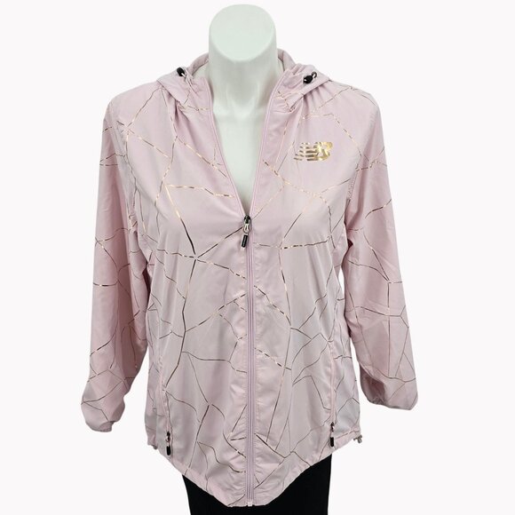New Balance Jackets & Blazers - New Balance Womens 1X Hooded Windbreaker Jacket Pink Gold foil Geometric
